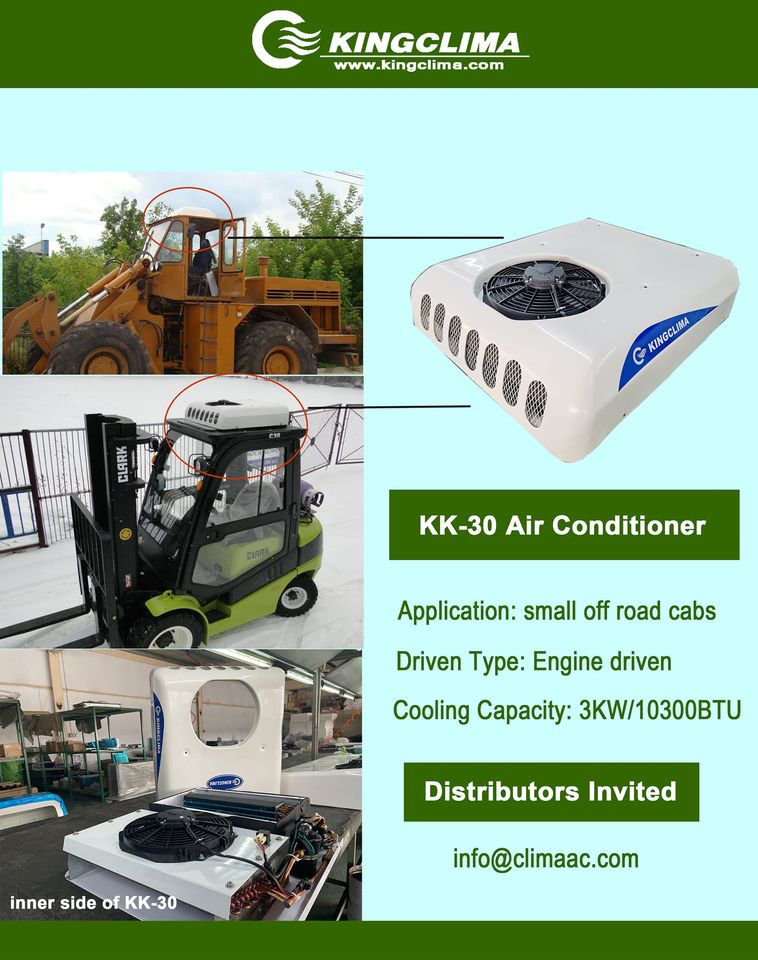 KK30 DC24V and DC12V excavator mechanical vehicle electric air conditioner top mounted